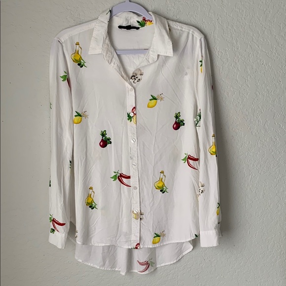 Jane and Delancey Tops - Jane  Delancey White Rayon Button-Up Shirt with Fruit/Vegetable Print Size XL